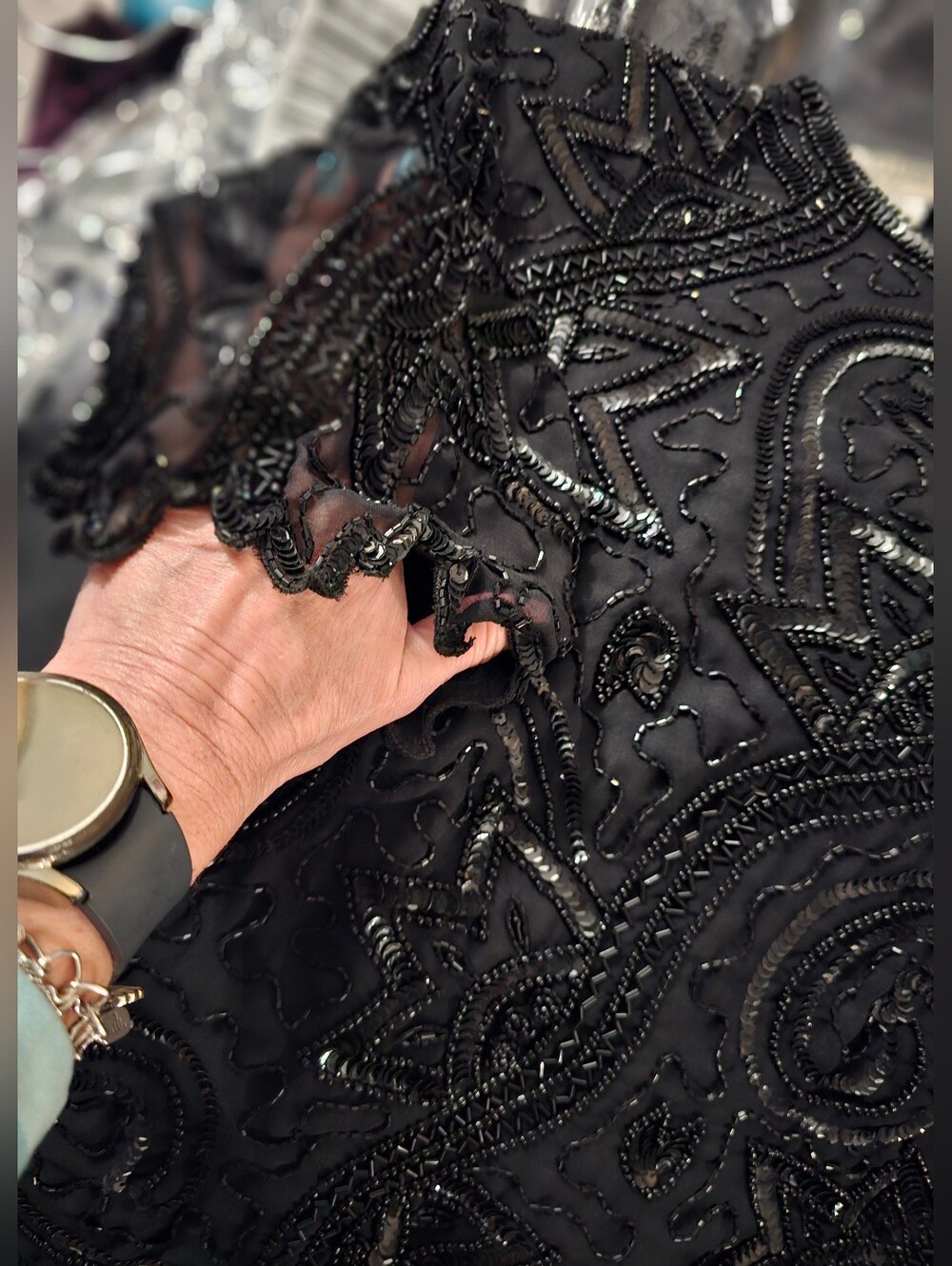 💜 Vintage Brilliante by JA Black Beaded Formal Mother Of The Groom Dress Large - Picture 6 of 7